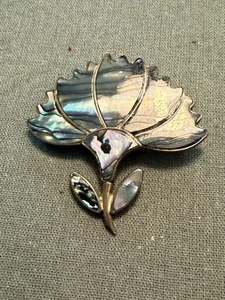Vintage 2" Taxco 8-18 Abalone & Sterling BLUMEN ANSTECKNADEL - Modeschmuck - Bild 1 von 4