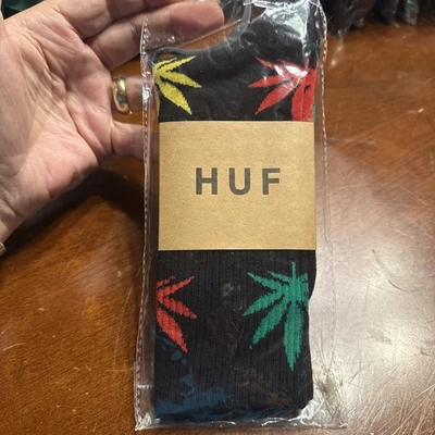 Calcetines Huf negros/rojos/amarillos marihuana hoja calcetines talla única para adultos nuevos con etiquetas Foto 1 de 4