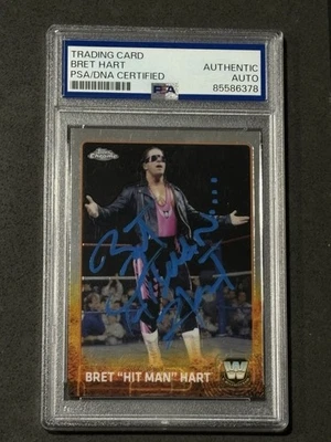 BRET HART 2015 TOPPS CHROME WWE SIGNED AUTOGRAPHED CARD PSA/DNA CERTIFIED - Image 1 of 2