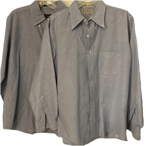 2 LL Bean &Eddie Bauer Shirts Mens 16 -34 /Lg Blue Chambray Cotton Button Up - Picture 1 of 6
