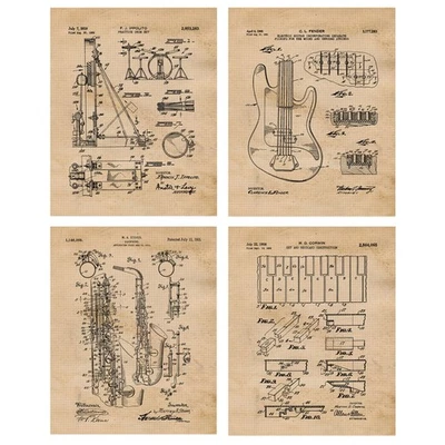 Classic Music Band Instrument Patent Prints, 4 (8x10) Art Decor Home Work Office - Image 1 of 4