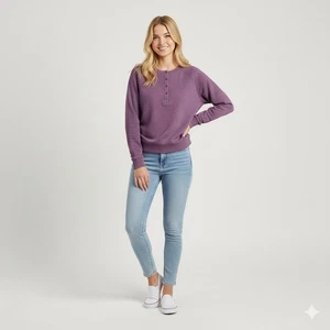 Outdoor Supply Co Purple Henley Pullover Sweatshirt Medium Snap Front Fleece - Picture 1 of 9