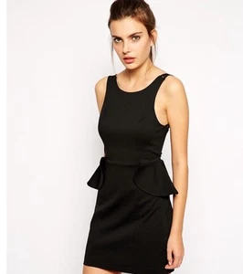 BCBGMaxAzria Classic Style Club Party Dress In Black Peplum Detail Size M - Picture 1 of 6