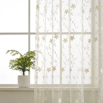 Cortinas transparentes encaje tul flor bordada gasa beige fresco partición 1 panel Foto 1 de 4