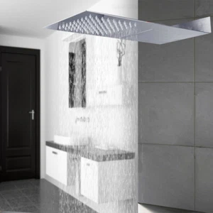 Rectangle Rainfall Shower Head Waterfall Spout Faucet Mixer Tap Chrome Faucet - Picture 1 of 8