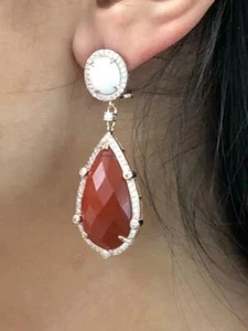 Pendientes araña de zafiro blanco ágata blanca y roja de plata de ley de oro rosa - Imagen 1 de 5