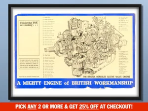 WW2 Bristol Hercules Sleeve Valve Engine Factory Blueprint World War 2 Prints - Picture 1 of 11