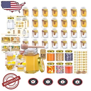 Elegante set mini barattoli miele 4 oz con coperchi, dipper e sacchetti regalo per festeggiamenti - Foto 1 di 8