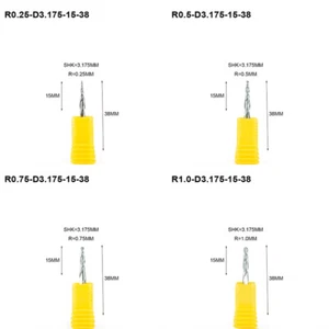 4 Stück R0,25/R0,5/R0,75/R1,0 mm 2 Flöte Hartmetall Kegelschaftfräser Kugelfräser Schneiden - Bild 1 von 3