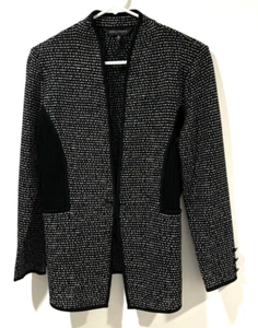 Ming Wang Black White  Open Front or One Hook &  Eye Textured Knit Jacket Medium - Picture 1 of 12