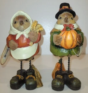Thanksgiving Pilgrim Bird Figurines Fall Décor Autumn Decorations NWT Set of 2 - Picture 1 of 8