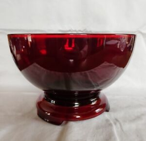 Vintage Anchor Hocking Royal Ruby Red Glass Punch Bowl with Stand 