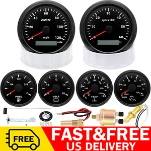 6 Gauge Set 85mm Black GPS Speedometer 120MPH&Tacho 6000RPM For Boat Car Truck - Picture 1 of 24