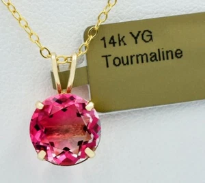 PINK TOURMALINE 2.85 Cts SOLITAIRE PENDANT 14k GOLD - New With Tag - MADE IN USA - Picture 1 of 3