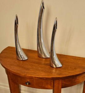 Set of 3 Cast & Polished Aluminum Vases