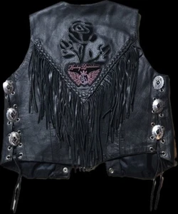 HARLEY DAVIDSON women's UNIK Leather Vest w/ Tassels And Metal Ornamental Clasps - Picture 1 of 3