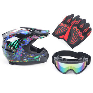 DOT Unisex Youth Helmet & Goggles Gloves Girls boys Dirt Bike ATV Motocross NEW!