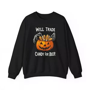 Halloween Candy For Beer Sweatshirt, Funny Pullover, Black Sweater, Party Outfit - Picture 1 of 5