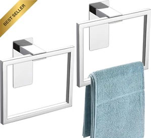 2-Pack Self-Adhesive Hand Towel Rack, Chrome Polished Square Wall-Mounted Holder - Picture 1 of 12