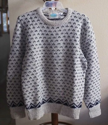 Vintage Royal  North Mills Gray/Navy  Birdseye Wool Nordic Sweater  Made USA - Image 1 of 4