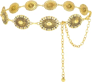 Western Belts for Woman Cowgirl Boho Concho Chain Waist Belt for Country Concert - Picture 1 of 12