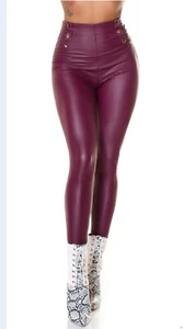 Women's Button Stretchy Faux Leather Leggings Sexy High Waisted Thermal XL - Picture 1 of 9