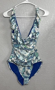 Traje de baño de una pieza con volantes de cachemira para mujer LAUREN RALPH LAUREN 6 adelgazantes Preppy - Imagen 1 de 23