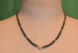 Black pearls 14k gold fish hook clasp eight dividers 17" necklace - Picture 1 of 4