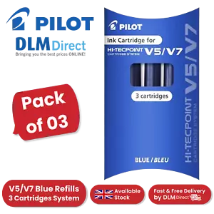 Pilot V5/V7 Hi-Tecpoint Liquid Ink Cartridges System (Pack of 3) - Blue Refills - Foto 1 di 13