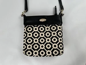 Spartina 449 Womens Beige Black Geometric Adjustable Strap Zipper Messenger Bag - Picture 1 of 20