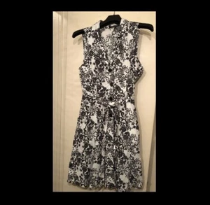 Black & White floral retro DRESS - size L - MLLE GABRIELLE pockets Buttons - Picture 1 of 9