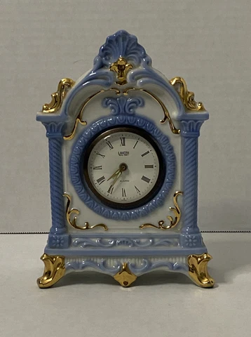 Vintage Landex Royal Craft Blue & White Porcelain Alarm Clock Gold Trim Cover