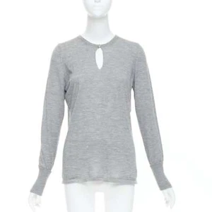 CHANEL 100% cashmere grey Camellia CC button keyhole sweater FR44 XXL - Picture 1 of 9