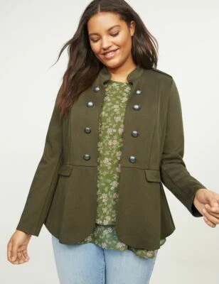 NEW LANE BRYANT GREEN PONTE PEPLUM MILITARY JACKET SZ 24 - Image 1 of 3