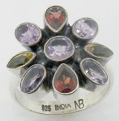 NICKY BUTLER STERLING SILVER - FLOWER RING with MULTICOLORED STONE -SZ 9 - Image 1 of 4