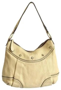 Auténtico Bolso de Hombro MCM Amarillo Pálido Cuero Guijarro Tachonado Logo Motivos - Imagen 1 de 13
