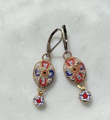 Vintage  Mikro Mosaik Millefiori Ohrringe Ohrhänger - Bild 1 von 3