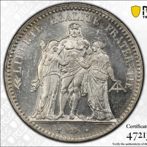France, Hercules, 3rd Republic, 5 Francs 1875-A, Silver, PCGS MS62 - Picture 1 of 5