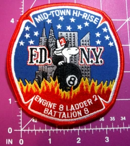 New York City Fire Department-FDNY Eng 8 Lad 2 Mid Town Hi Rise patch - Picture 1 of 2