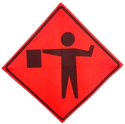 OrangeGear® 48" x 48" Flagger Symbol Mesh Traffic Sign & Cross Ribs