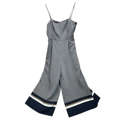 Mono H&M Pierna Ancha Una Pieza Talla 12 Azul Tostado Geométrico Resort Crucero Marino Foto 1 de 4