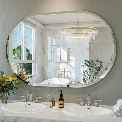 Frameless Oval Mirror, 48"x32" Beveled Large Oval Vanity Mirrors for Bathroom... - Image 1 of 4