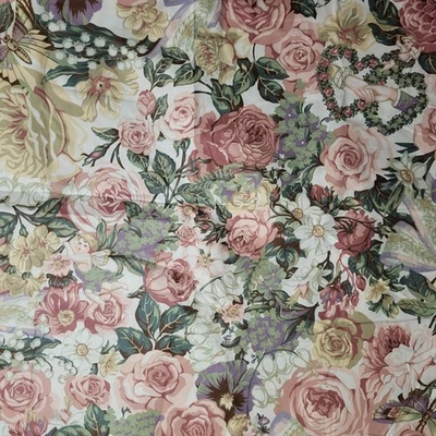 Cyrus Clark Home Decor Fabric "April Flowers" Pink Roses Cupids Butterflies 4 yd - Image 1 of 4