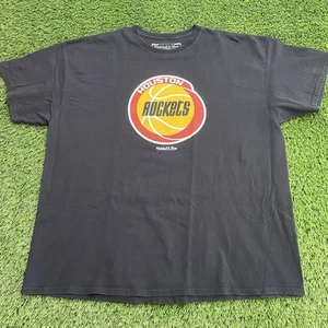 Mitchell & Ness Houston Rockets NBA Men’s 2XL Black T-Shirt VTG Logo Basketball - Picture 1 of 6