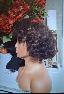 Junee Fashion 100% Human Hair Wig Browns Curly - Picture 1 of 6