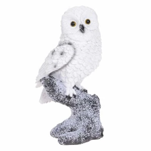 Dekofigur Schnee-Eule auf Stamm 21cm Winterfigur Eule Weihnachten Deko - Picture 1 of 3