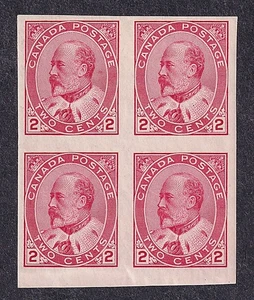 Canada 1903 - 1908, Scott 90 A, Block of 4 Imperf., 2 cent Edward VII, MNH. - Picture 1 of 2