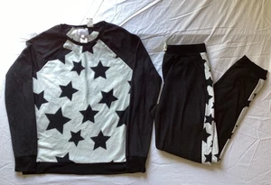 BCBG Girls 2pc Long Sleeve Top jogger Pant Pj Set Black Stars L 14/16 Fleece - Picture 1 of 15