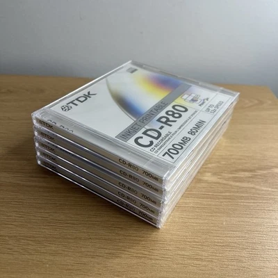 TDK 5 x Recordable CD-R 80 Inkjet Printable Face  Upto 52x Speed 700MB / 80 Min. - Image 1 of 4