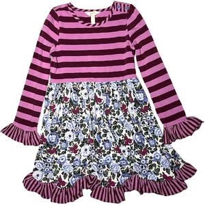 Matilda Jane 8 Yrs Purple Stripe Floral Long Sleeve Dress Wise One Blue Stretch - Picture 1 of 5